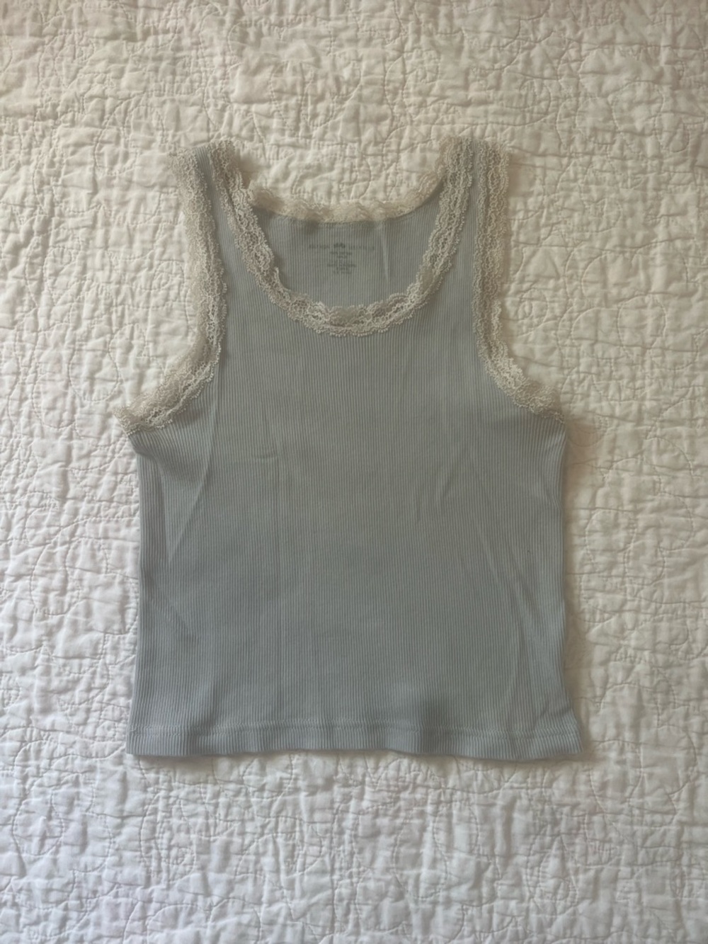 Brandy Melville Light Blue Ribbed Lace-Trim Tank